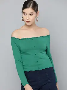 Trend Arrest Green Off-Shoulder Bardot Top