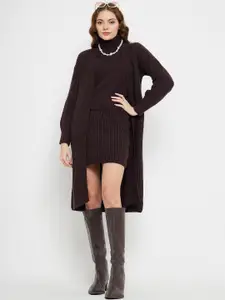 Madame Turtle-Neck Woolen Sweater with Knitted Pencil Skirt & Longline Shrug