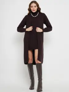 Madame Turtle Neck Acrylic Sweater With Knitted Pencil Skirt & Longline Shrug
