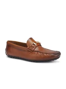 ROSSO BRUNELLO Men Textured Leather Comfort Insole Horsebit Driving Shoes