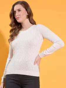 98 Degree North Self Design Cable Knit Cotton Pullover Sweater