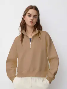 MISCHIEF MONKEY Mock Collar Cotton Fleece Pullover Sweatshirt