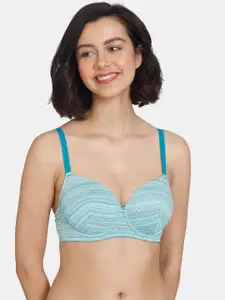 Zivame Blue & Blue Abstract Bra Medium Coverage Underwired Lightly Padded