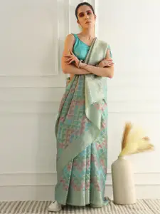 Chhabra 555 Turquoise Woven Design Zari Silk Cotton Chanderi Saree