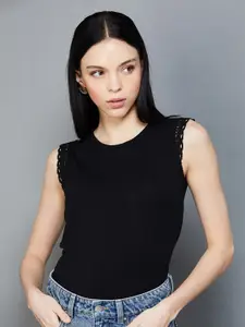 CODE by Lifestyle Black Cotton Sleeveless Top