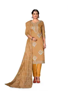 MANVAA Beige & Silver-Toned Unstitched Dress Material