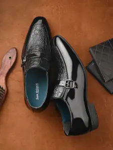 San Frissco Men Textured Formal Monk Shoes With Buckle Detail