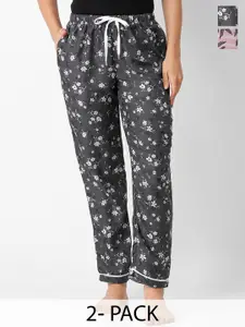 NOIRA Women Pack Of 2 Printed Mid Rise Lounge Pant