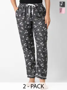 NOIRA Pack Of 2 Mid-Rise Printed Lounge Pants