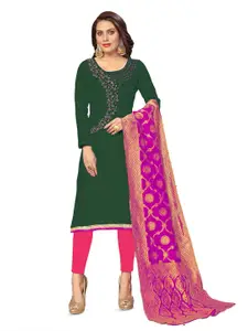 MANVAA Floral Embellished Beads & Stones Mirror Work Unstitched Dress Material