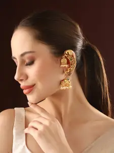 Priyaasi Gold-Plated Peacock Shaped Artificial Stones Studded & Beaded Jhumkas