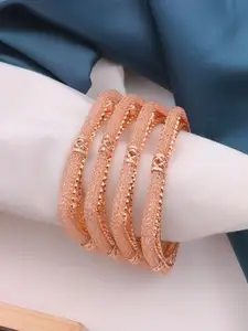 ATIBELLE Set Of 4 Rose Gold-Plated AD-Studded Bangles