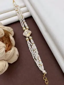 ATIBELLE  Gold-Plated Kundan-Studded & Beads Beaded Wraparound Bracelet