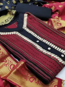 MANVAA Floral Embellished Gotta Patti Pure Cotton Unstitched Dress Material