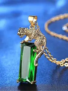 MYKI Gold Plated Diamond Studded Jaguar Charm Pendant With Chain