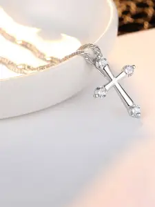 MYKI Silver-Plated Charismatic Cross Diamond Studded Pendant