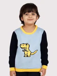 JoE Hazel Boys T-Rex Self Design Acrylic Pullover Sweater
