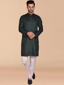 PRINTCULTR Band Collar Long Sleeves Pure Cotton Kurta with Trousers