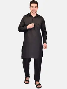 PRINTCULTR Shirt Collar Long Sleeves Pathani Pure Cotton Kurta With Trouser