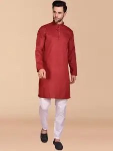 PRINTCULTR Band Collar Long Sleeves Pure Cotton Kurta with Trousers