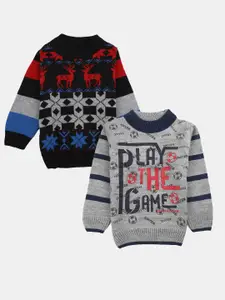 V-Mart Boys Pack of 2 Typography Printed Acrylic Pullover