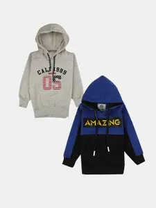 V-Mart Boys Pack of 2 Typography Printed Hooded Cotton Pullover