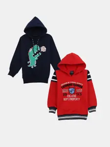 V-Mart Boys Pack of 2 Graphic Printed Hooded Cotton Pullover
