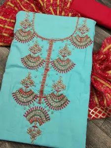 MANVAA Floral Embellished Beads and Stones Unstitched Dress Material