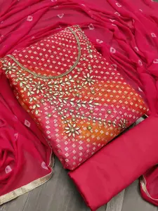 MANVAA Bandhani Printed Beads and Stones Unstitched Dress Material