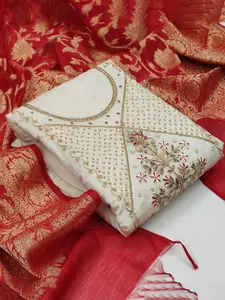 MANVAA Floral Embellished Beads & Stones Modal Chanderi Unstitched Dress Material