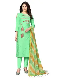 MANVAA Floral Embroidered Thread Work Glaze Cotton Unstitched Dress Material