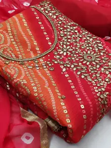 MANVAA Bandhani Printed Beads and Stones Unstitched Dress Material