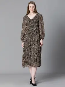Oxolloxo Animal Printed A Line Midi Dress