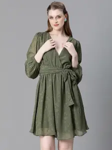 Oxolloxo Self Design Tie Ups Wrap Dress