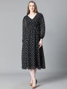 Oxolloxo Polka Dots Printed Georgette A Line Dress