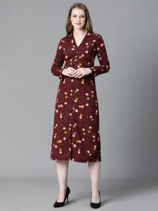 Oxolloxo Floral Printed Shirt Collar Shirt Dress