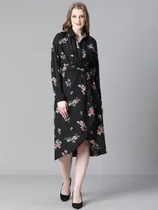 Oxolloxo Floral Printed Shirt Collar Wrap Dress