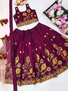 BAESD Girls Floral Embroidered Zari Ready to Wear Lehenga & Blouse With Dupatta
