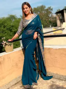 Anouk Teal Blue Sequinned Pure Georgette Saree