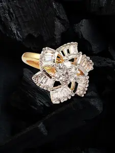 Adwitiya Collection Gold-Plated CZ Stone-Studded Flower Adjustable Finger Ring