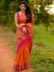 LIMDO Ethnic Motifs Woven Design Zari Pure Silk Kanjeevaram Saree