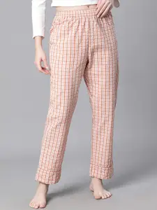 Oxolloxo Women Checked Cotton Relaxed-Fit Straight-Leg Lounge Pant