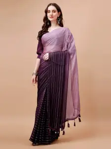 Mitera Purple Striped Zari Pure Chiffon Saree