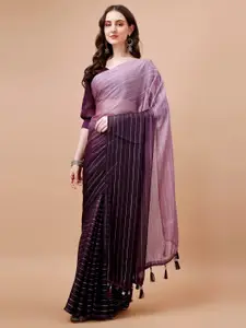 Indian Women Striped Pure Chiffon Saree