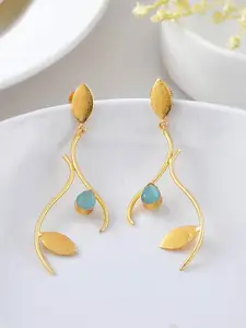 ZURII Brass-Plated Stone Studded Contemporary Drop Earrings