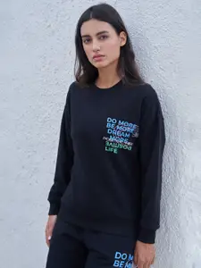 MAYSIXTY Typography Printed Drop Shoulder Sleeves Cotton T-shirt