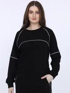 MAYSIXTY Striped Raglan Sleeves Cotton Pullover