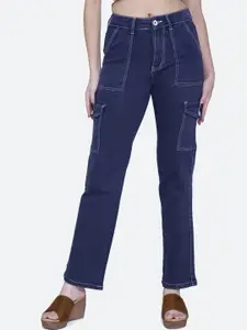 FCK-3 Women Relaxed Loose Fit High-Rise Clean Look Cotton Denim Cargos