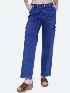 FCK-3 Women Straight Fit High-Rise Stretchable Denim Cargos