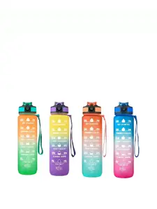 WELOUR Blue & Orange 4 Pieces Time Mark Printed BPA Free Water Bottles